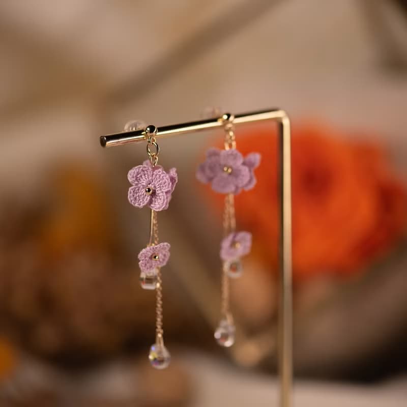 【繡球點點】 耳環 微鉤 針織 花 耳飾 耳夾 手作 垂掛 耳針