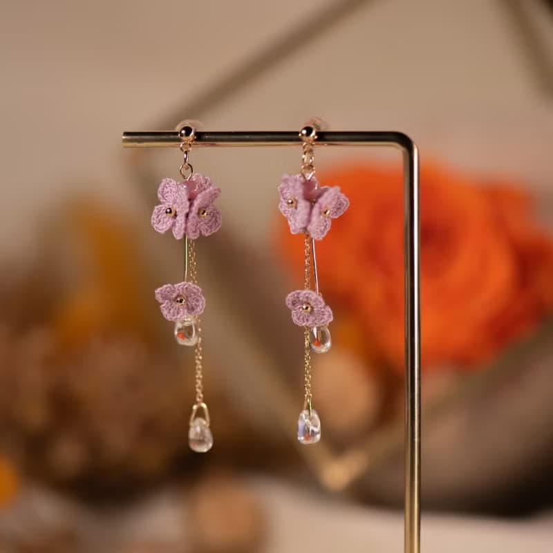 【繡球點點】 耳環 微鉤 針織 花 耳飾 耳夾 手作 垂掛 耳針