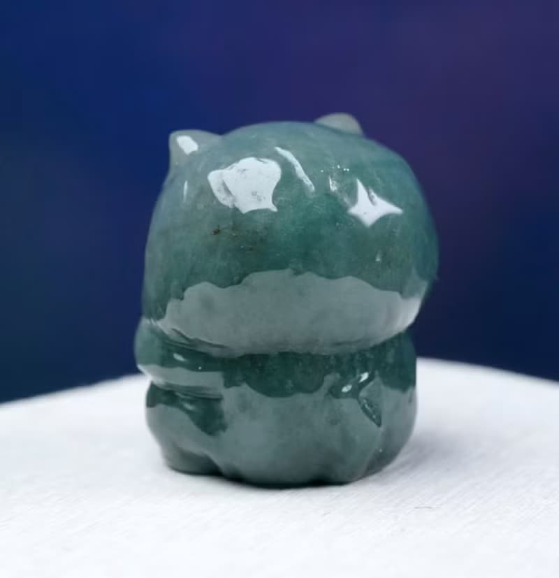 藍水翡翠巧雕非禮勿視小貓咪 | 天然A貨翡翠 | 送禮