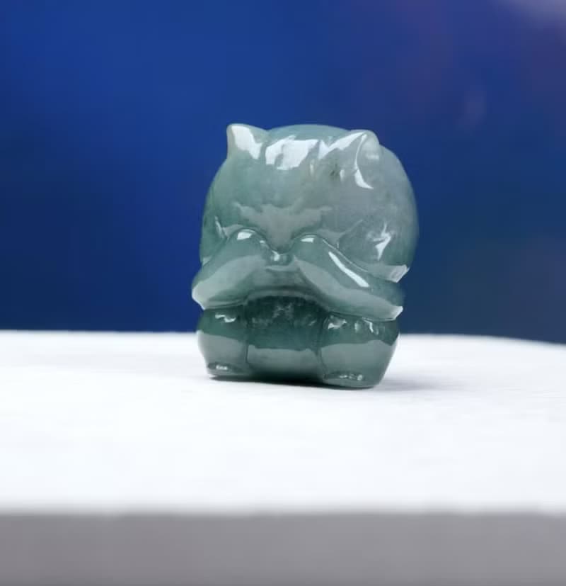 藍水翡翠巧雕非禮勿視小貓咪 | 天然A貨翡翠 | 送禮