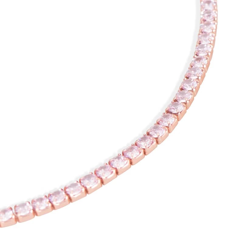 閃爍粉紅鋯石純銀手鍊2.5mm