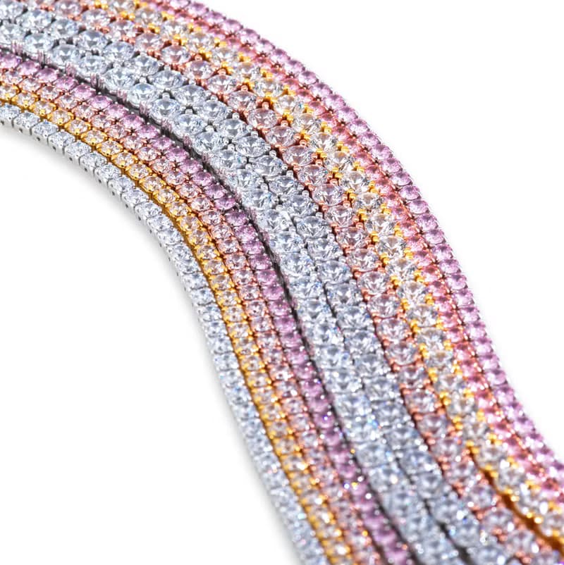 閃爍粉紅鋯石純銀手鍊2.5mm