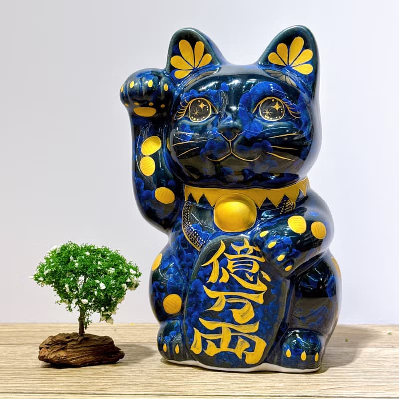 【皓水聚財】日本清水燒招財貓 | 青墨 - 金幣 特大