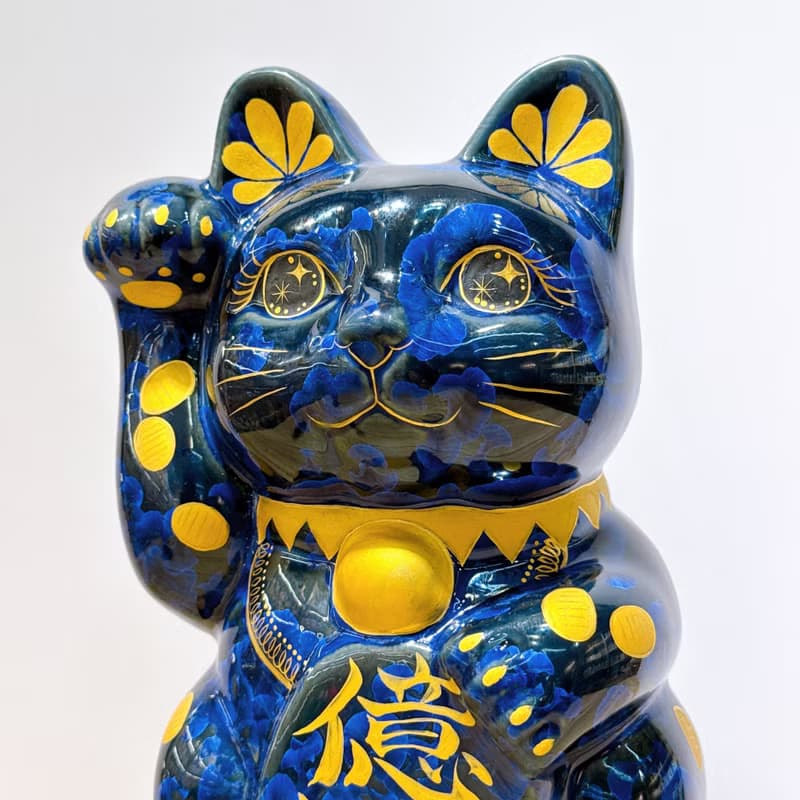 【皓水聚財】日本清水燒招財貓 | 青墨 - 金幣 特大