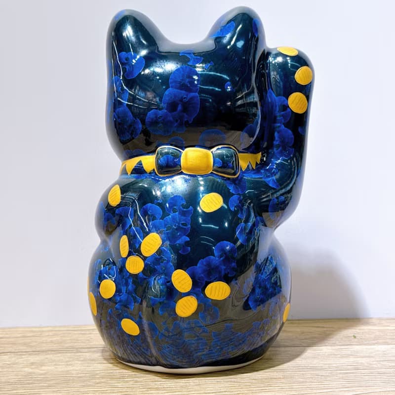 【皓水聚財】日本清水燒招財貓 | 青墨 - 金幣 特大