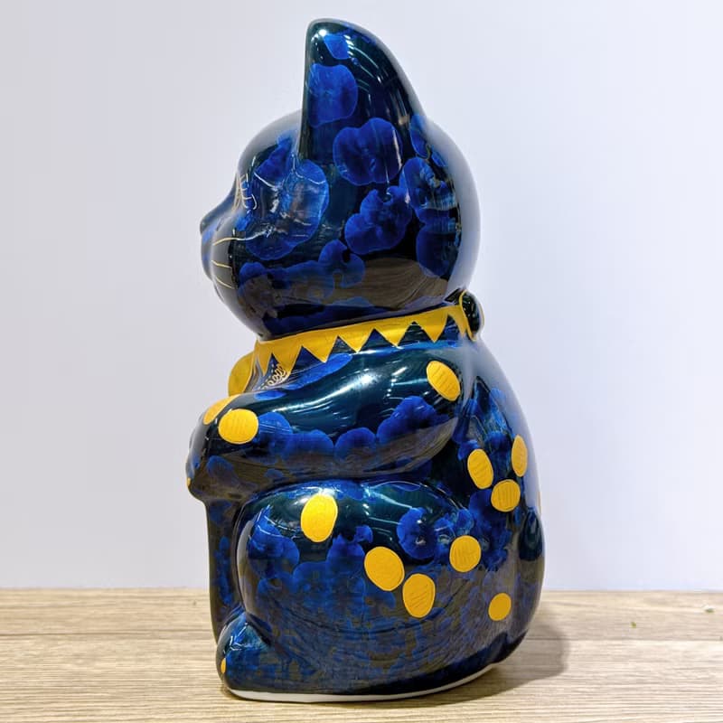 【皓水聚財】日本清水燒招財貓 | 青墨 - 金幣 特大