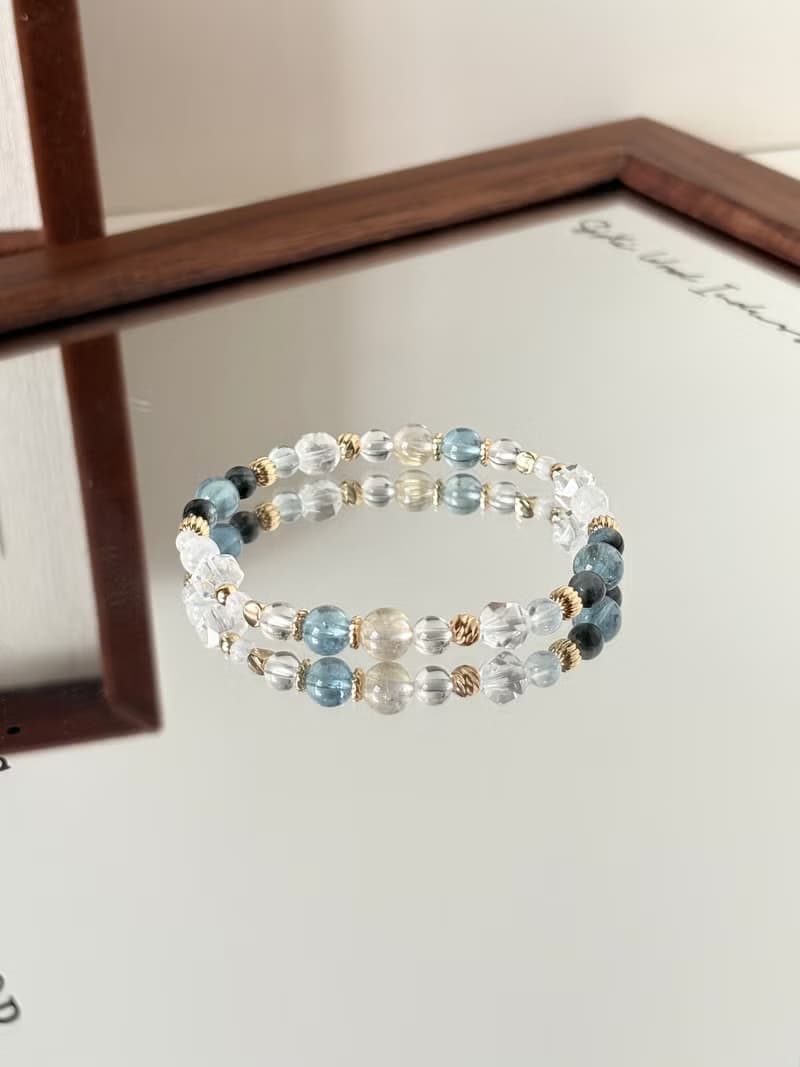 /海岸晨曦/魔鬼海藍寶 海藍寶 白水晶 月光石 金髮晶