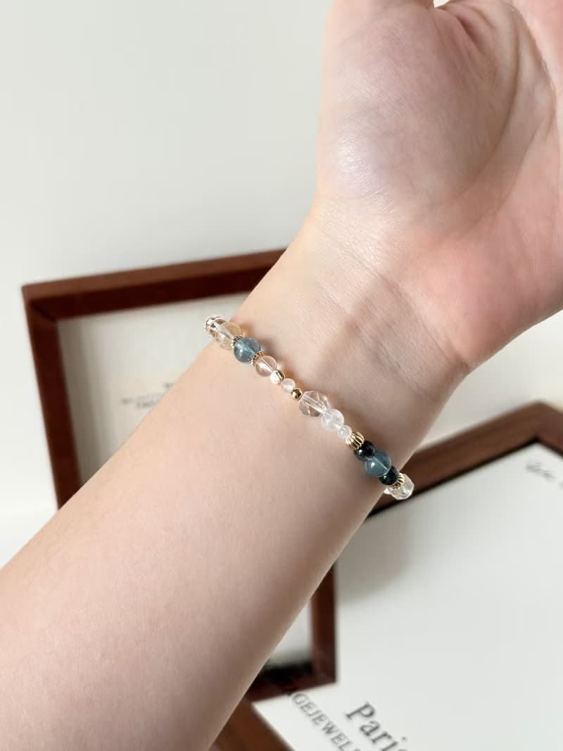 /海岸晨曦/魔鬼海藍寶 海藍寶 白水晶 月光石 金髮晶