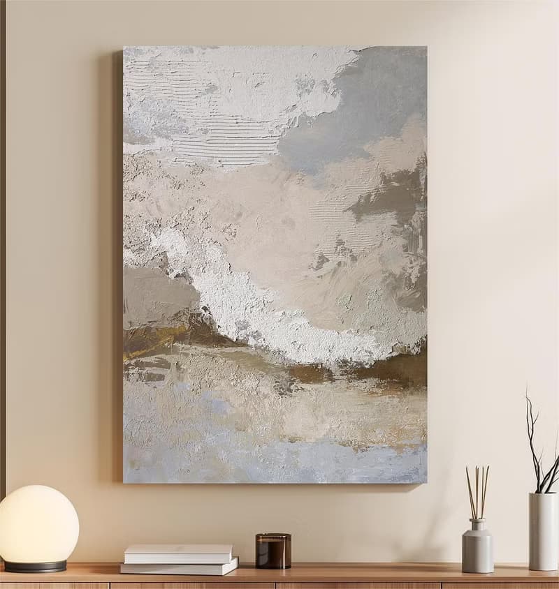 Abstract Blue Gray Canvas Art | Acrylic Painting Blue Beige Abstract | Fjord 2