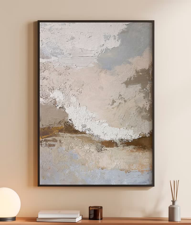 Abstract Blue Gray Canvas Art | Acrylic Painting Blue Beige Abstract | Fjord 2