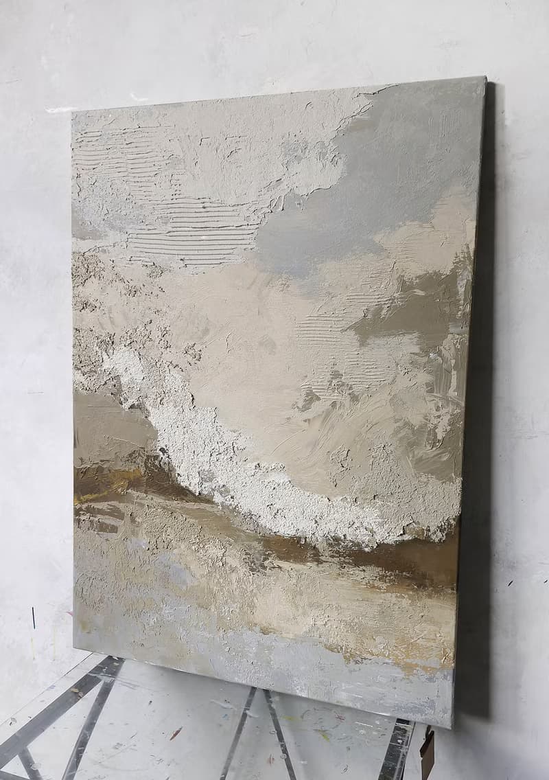 Abstract Blue Gray Canvas Art | Acrylic Painting Blue Beige Abstract | Fjord 2