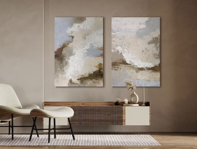 Abstract Blue Gray Canvas Art | Acrylic Painting Blue Beige Abstract | Fjord 2