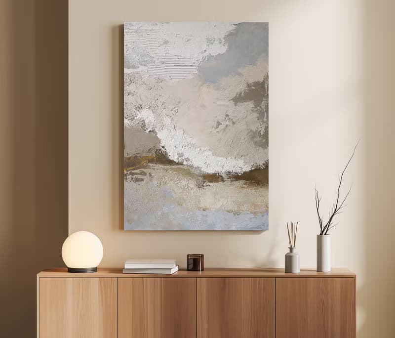 Abstract Blue Gray Canvas Art | Acrylic Painting Blue Beige Abstract | Fjord 2