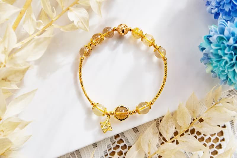 閃閃金光濃密黃髮晶手鍊(含開光)招財運、增加事業運、促財招貴人