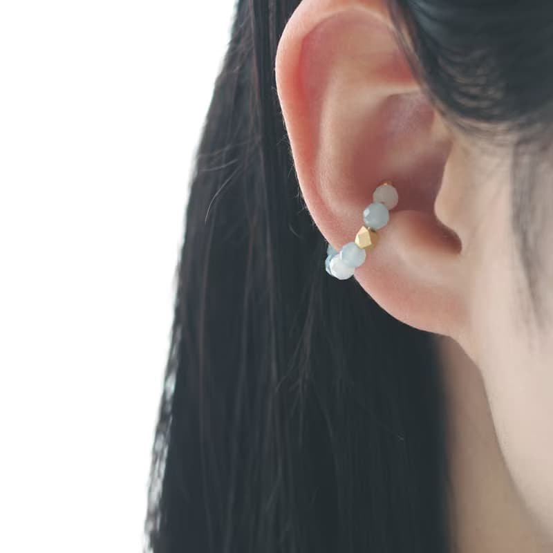 天然石アクアマリンのイヤーカフ | ラウンドカット4mm | 品質AA+ | 3月誕生石