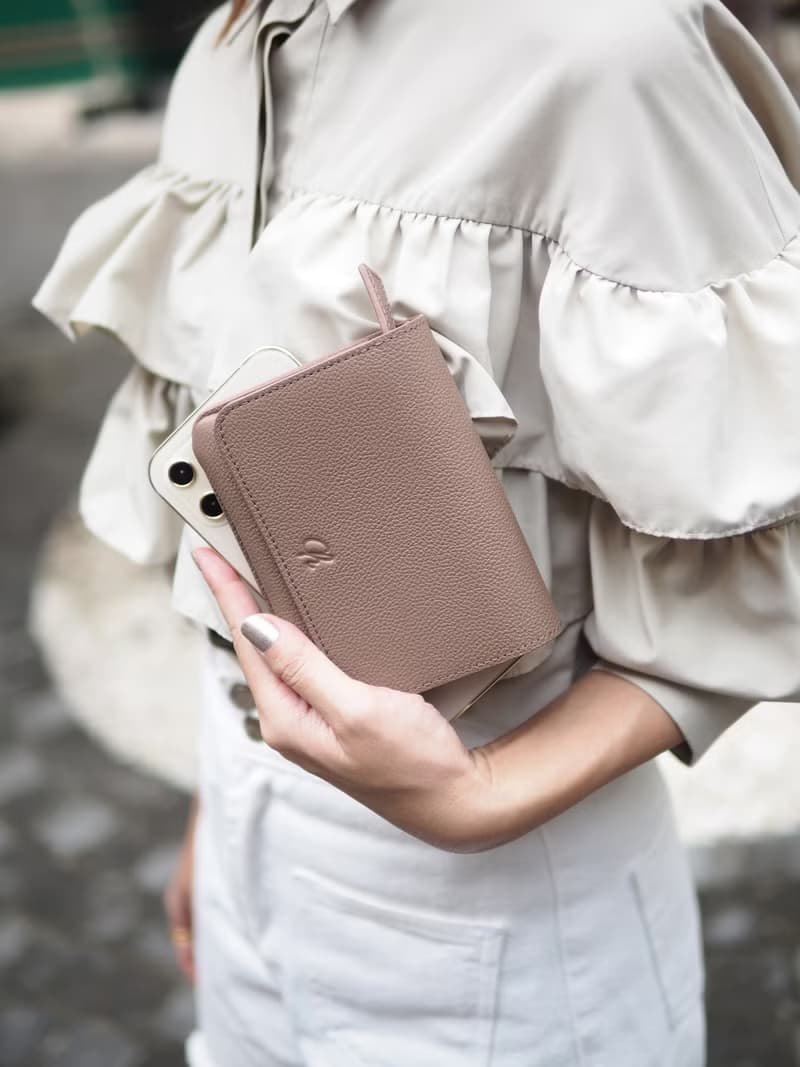 Crepe 真牛皮摺疊錢包/短夾 : 玫瑰棕色