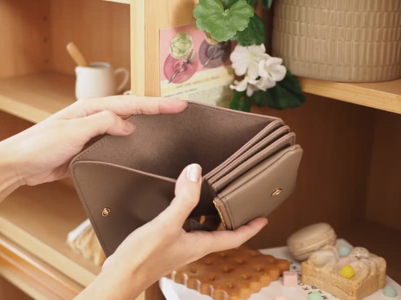 Crepe 真牛皮摺疊錢包/短夾 : 玫瑰棕色