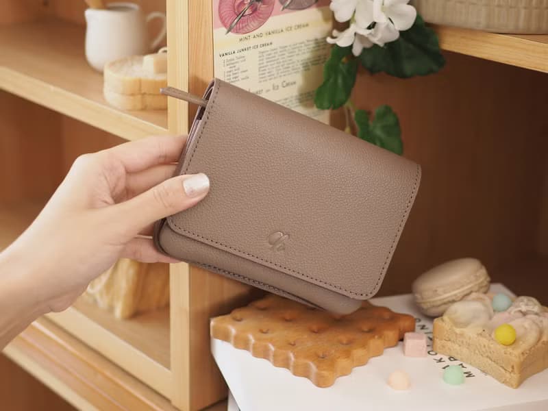 Crepe 真牛皮摺疊錢包/短夾 : 玫瑰棕色