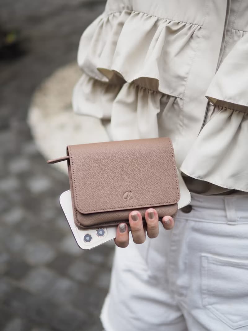 Crepe 真牛皮摺疊錢包/短夾 : 玫瑰棕色