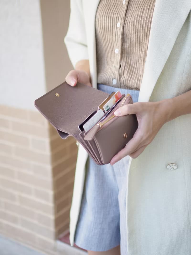 Crepe 真牛皮摺疊錢包/短夾 : 玫瑰棕色