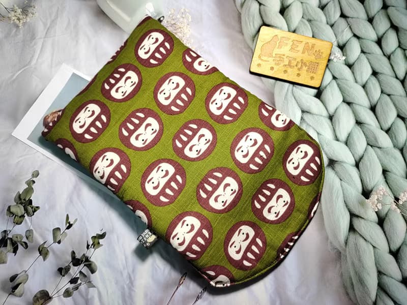 袋物系列-日本結紗棉布抹茶綠福神達摩款電子書收納袋-7吋收納袋