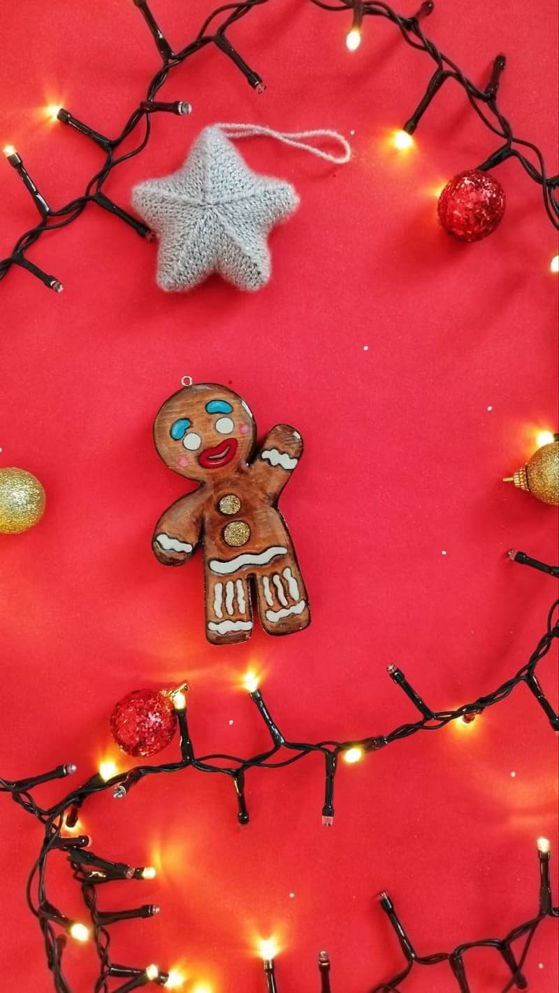 Gingerbread man, a Christmas tree toy made of wood.