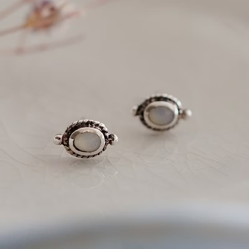 蛋白石耳環 北極星925純銀耳環| 男生復古耳環 天然石  中性飾品