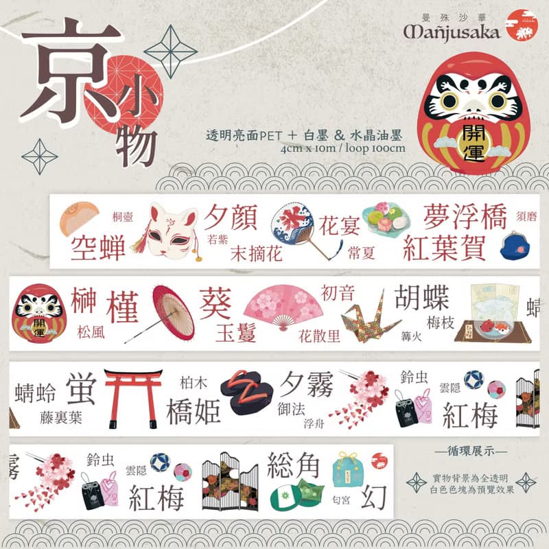 曼殊沙華 【京小物】透明亮面PET紙膠帶