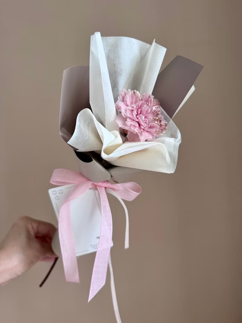 母親節花束/永生花 鑲金康乃馨/單隻花束