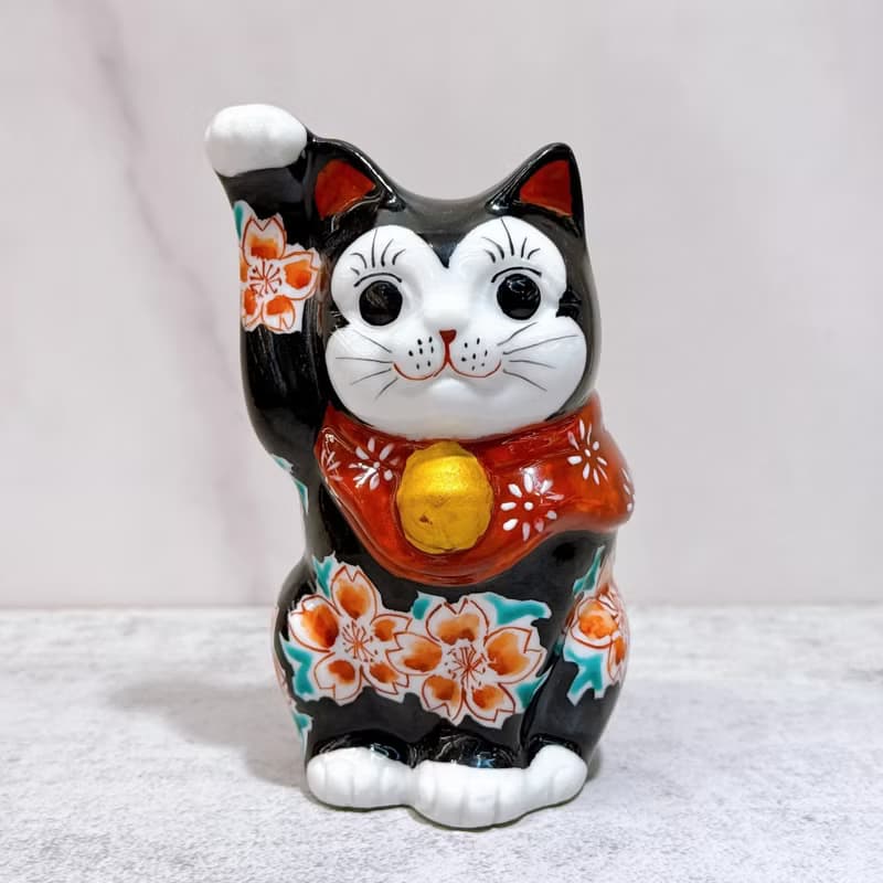 【黑櫻招福】日本九谷燒招財貓 |  黑桜