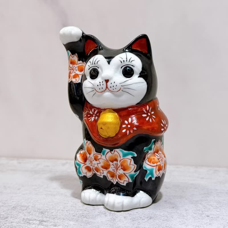 【黑櫻招福】日本九谷燒招財貓 |  黑桜