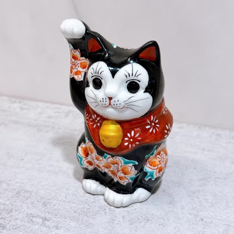 【黑櫻招福】日本九谷燒招財貓 |  黑桜