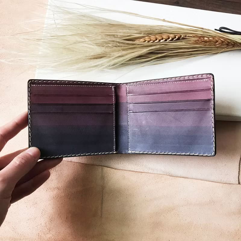 真皮短夾│6卡片層│木苺漸層灰藍