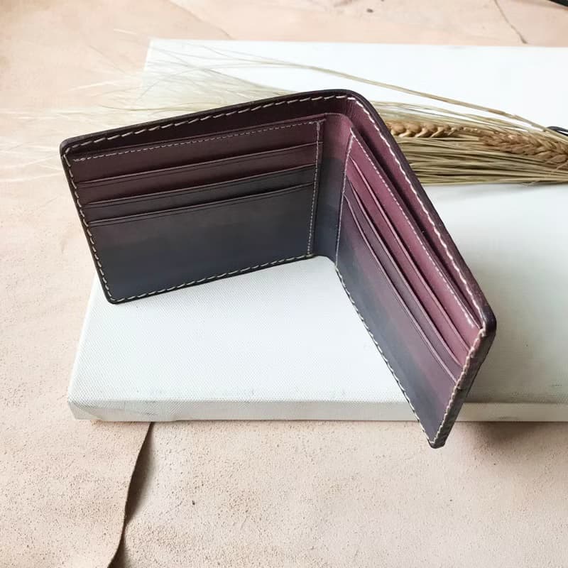 真皮短夾│6卡片層│木苺漸層灰藍