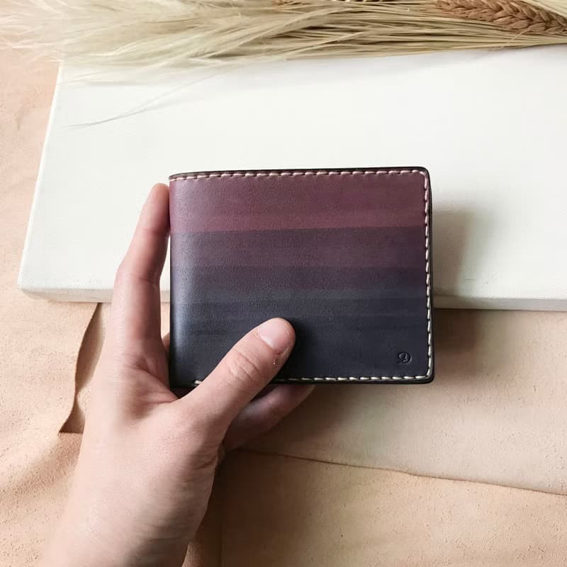 真皮短夾│6卡片層│木苺漸層灰藍