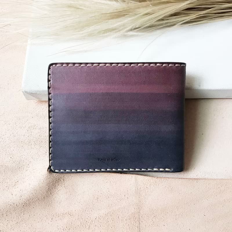 真皮短夾│6卡片層│木苺漸層灰藍