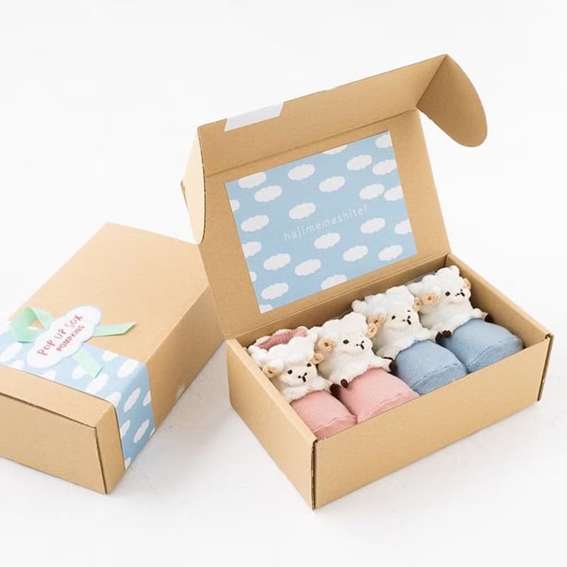 1212252P  2足セットギフトボックス POP UP SOX ギフトボックスセット ひつじ Sheep 日本製 サックスブルー/ピンク