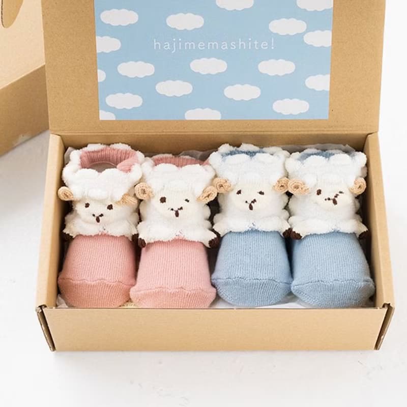 1212252P  2足セットギフトボックス POP UP SOX ギフトボックスセット ひつじ Sheep 日本製 サックスブルー/ピンク