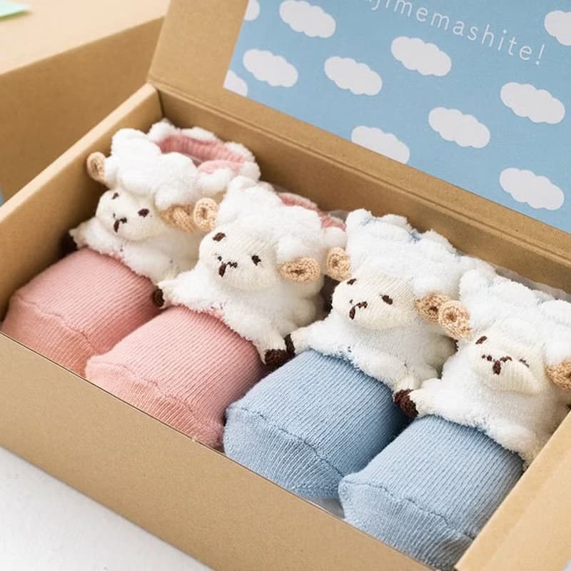 1212252P  2足セットギフトボックス POP UP SOX ギフトボックスセット ひつじ Sheep 日本製 サックスブルー/ピンク