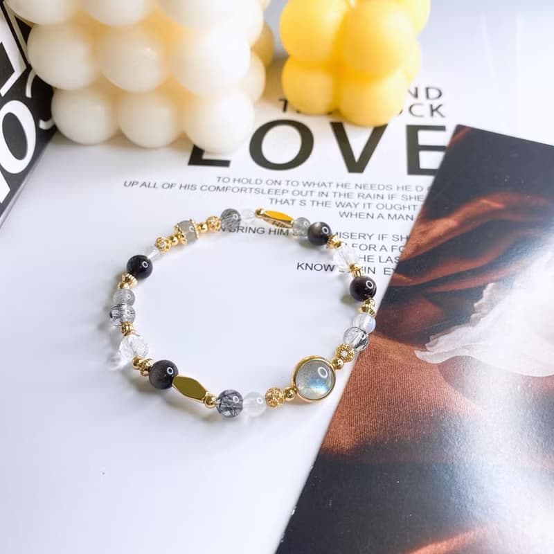 雲隙之光 黑髮晶 灰月光 銀曜石 水晶天然石彈性手鍊手環