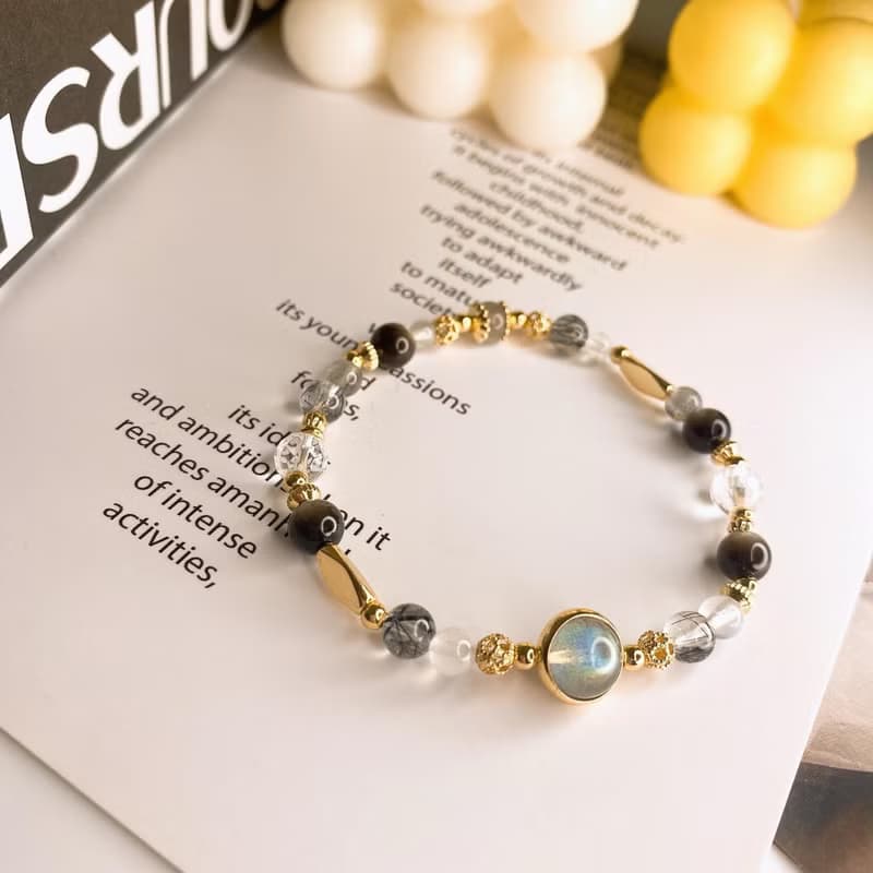 雲隙之光 黑髮晶 灰月光 銀曜石 水晶天然石彈性手鍊手環