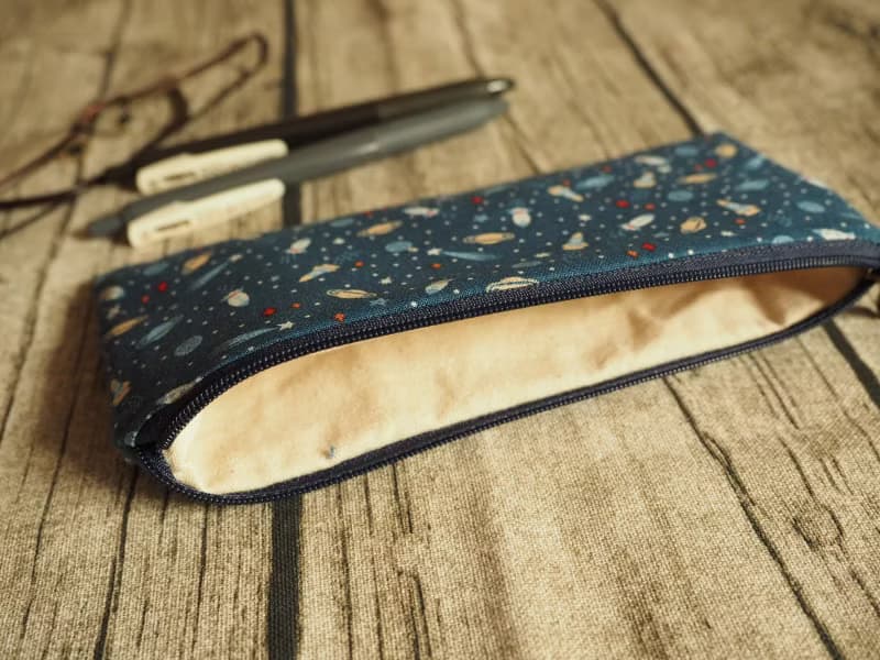 手工製作 深藍太空火箭圖案 筆袋 眼鏡袋 餐具袋