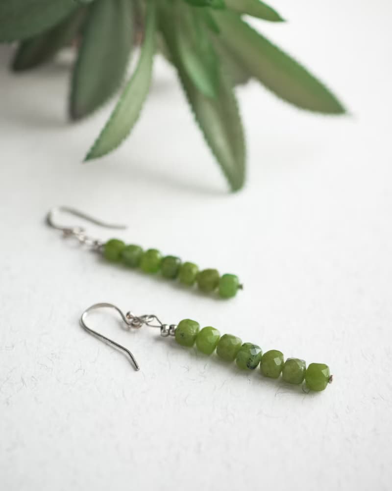 Nephrite Earrings, 925 Sterling Silver, Gemini, Libra, Sagittarius Crystal Gift