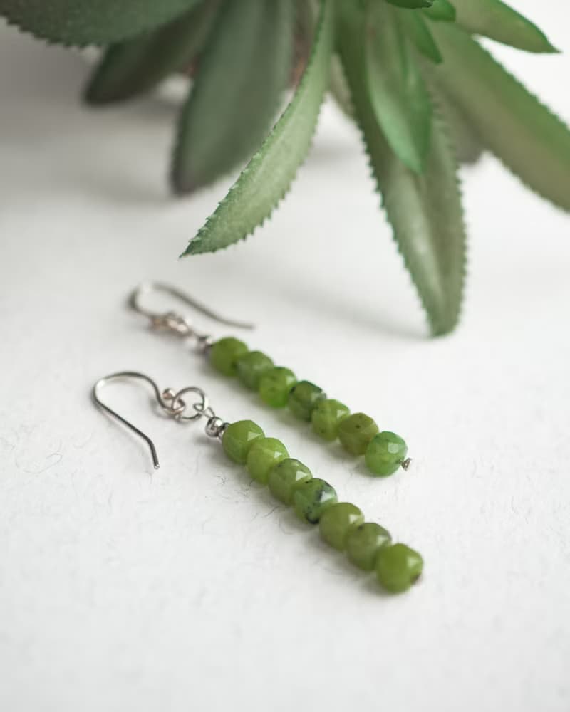 Nephrite Earrings, 925 Sterling Silver, Gemini, Libra, Sagittarius Crystal Gift