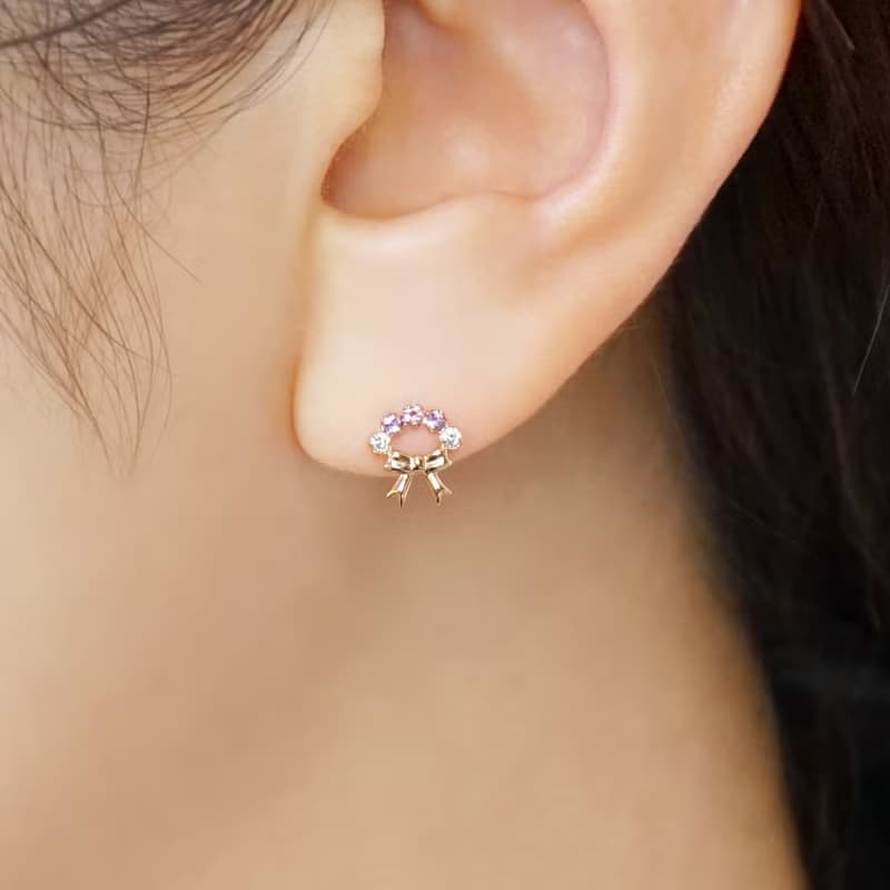 18K/10K 粉紅碧璽花束耳環 (玫瑰金)