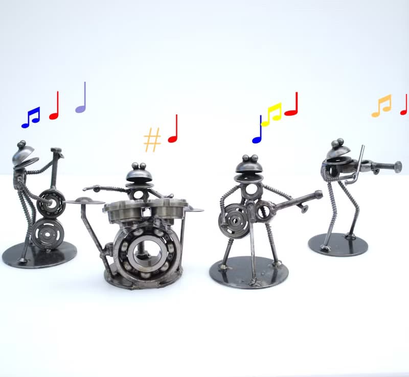 Frog play Drum Scrap Metal Sculpture, Gift For Anniversary, Welding Sculpture