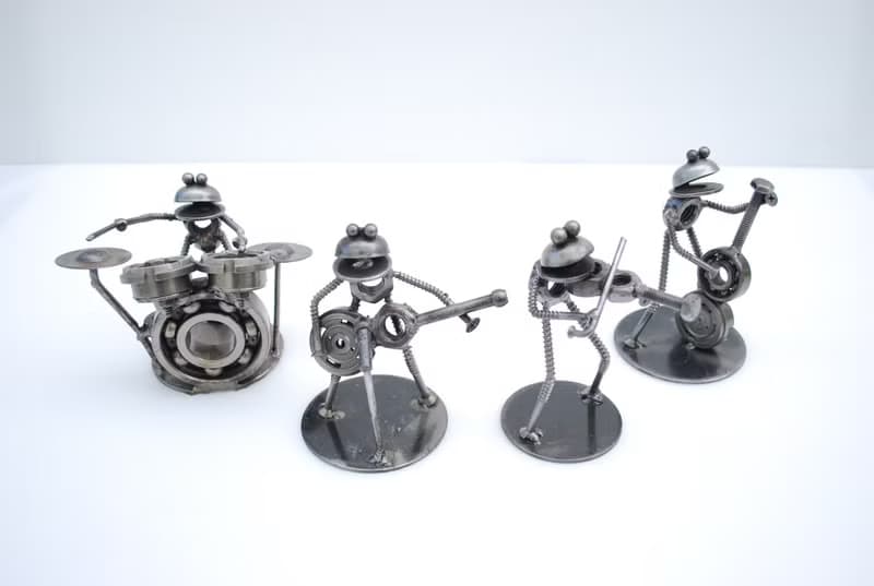 Frog play Drum Scrap Metal Sculpture, Gift For Anniversary, Welding Sculpture