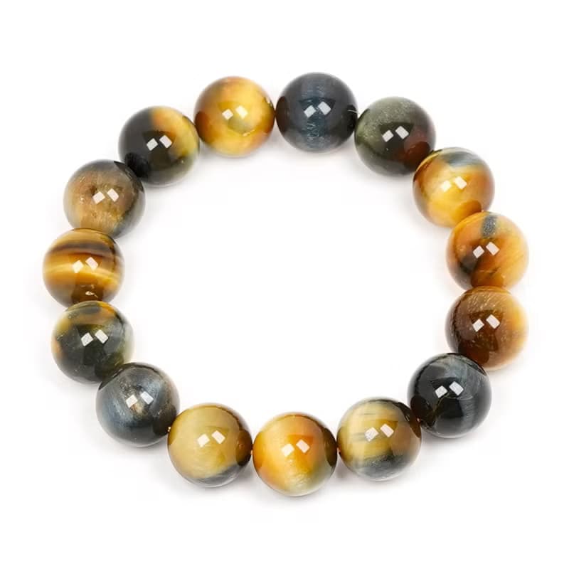 【正佳珠寶】金藍虎眼石 雙色閃電 14-14.5mm 金藍虎眼手珠