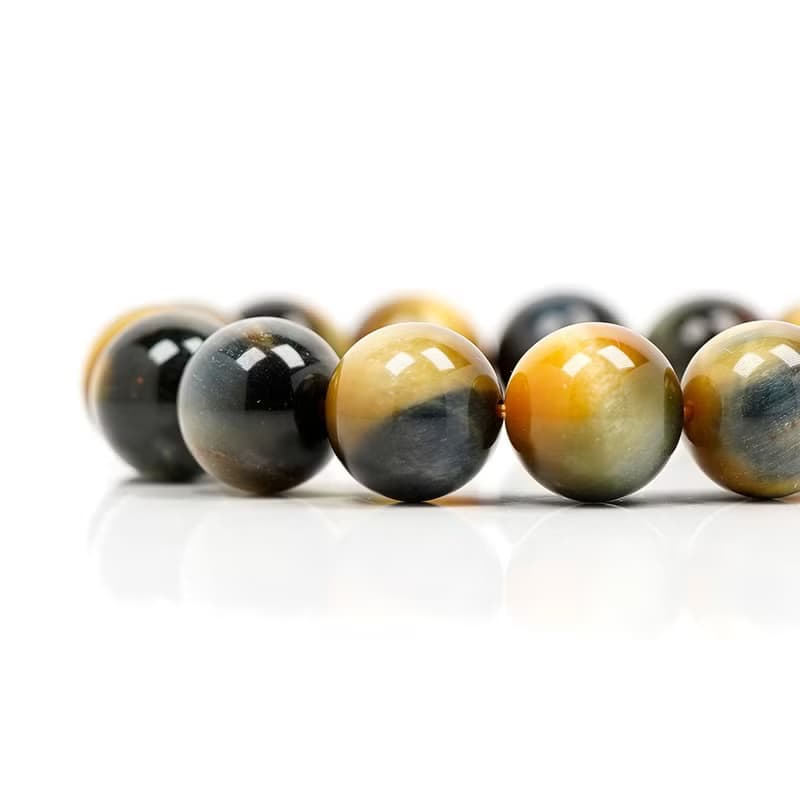 【正佳珠寶】金藍虎眼石 雙色閃電 14-14.5mm 金藍虎眼手珠