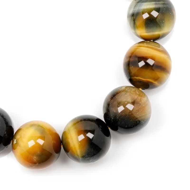 【正佳珠寶】金藍虎眼石 雙色閃電 14-14.5mm 金藍虎眼手珠